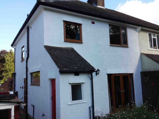 K.W.S. house renovations  croydon painted pebble dash rough cast brilliant white finish